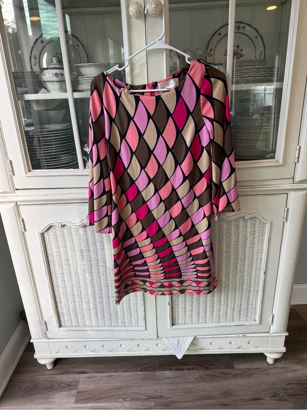 Women’s Geometric Print Pink & Brown Shift dress julie brown small